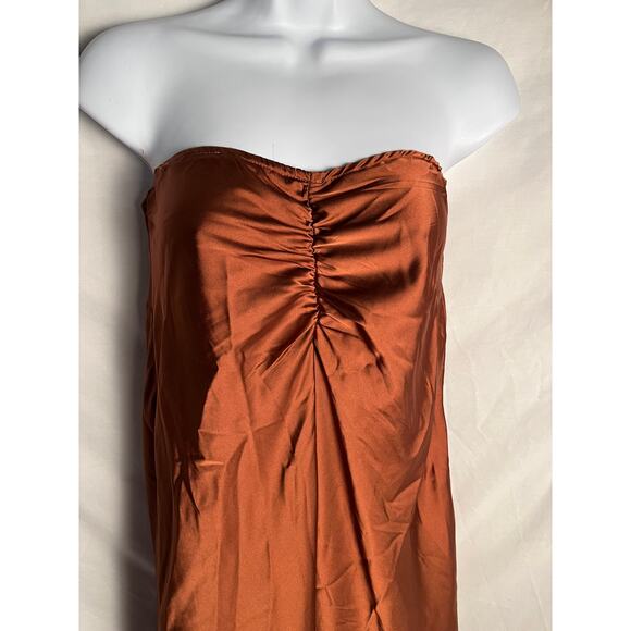 Princess Polly Strapless Satin Midi Dress Rust Brown Size 6 - Picture 2 of 7